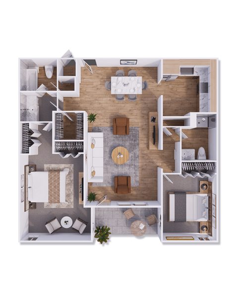 Floor plan for 2 beds, 2 baths, 1022 sqft